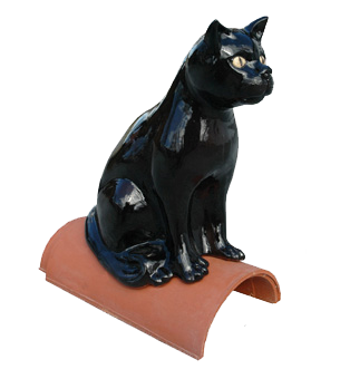 Декоративный элемент на кровлю Кошка сидящая, черная, глазурь, Purr-Keramik